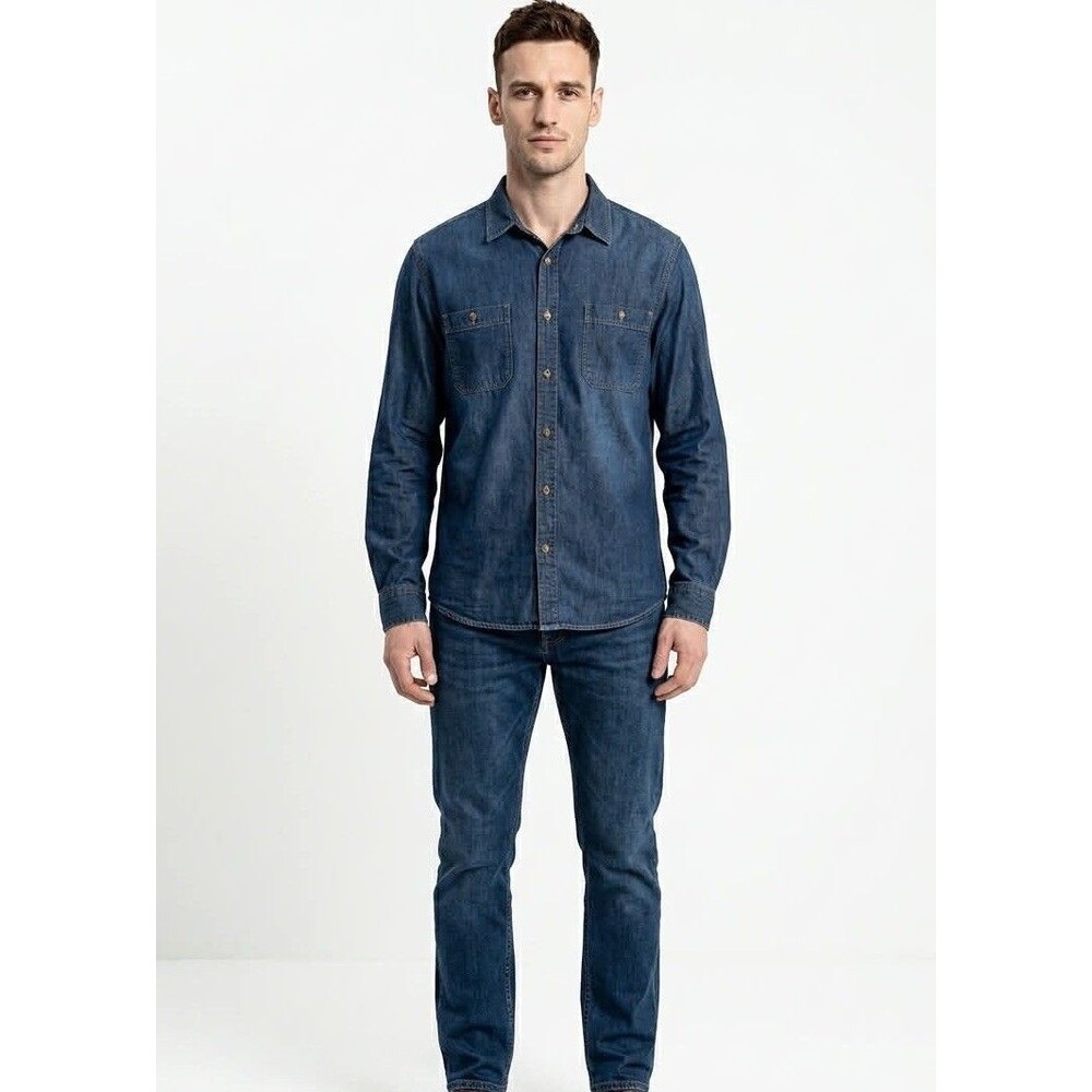 Men's Shirt XL Blue Denim Long Sleeve Button Up Pockets Classic Cotton Cape Juby - Picture 12 of 16